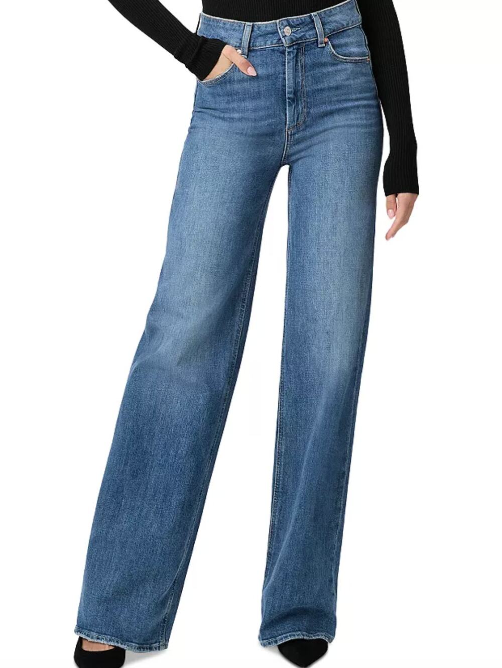 Paige Womens 27 High Rise Wide Leg Blue Denim Jeans Designer Casual Chic